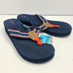 Margaritaville Breezy Wedge Thong Sandals Flip Flops Women's Blue Tan Red Sz 10